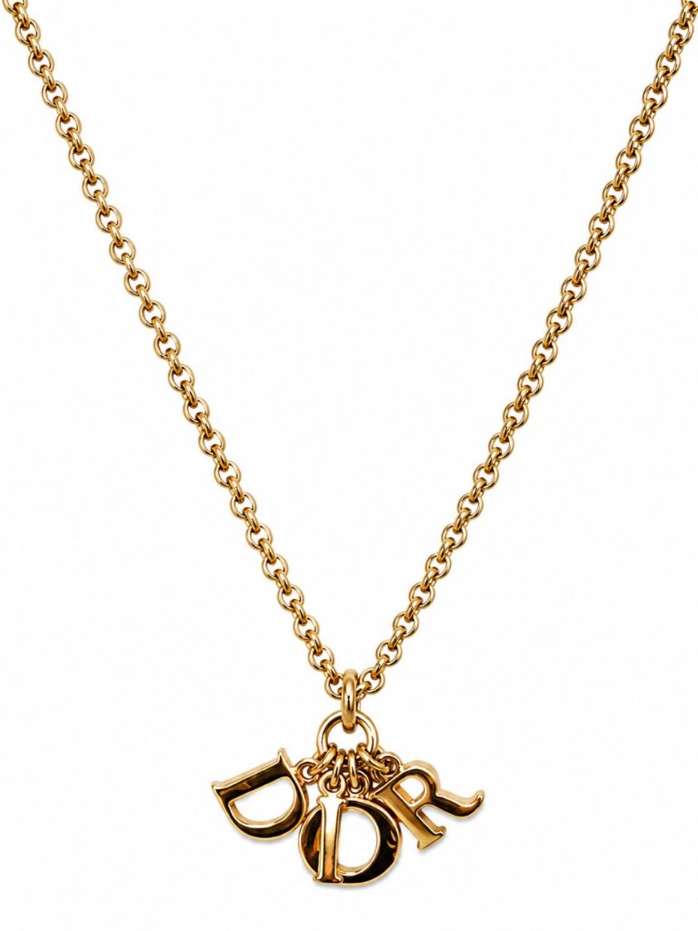 Christian Dior Logo Charm Gold Tone Pendant Necklace Vintage - Picture 1 of 5